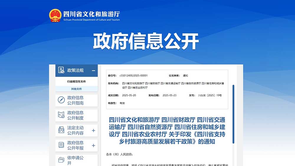 四川：六大部门联合印发《若干政策》，推出11项措施，支持乡村旅游高质量发展！